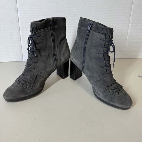 Lloyd Women's Gray Suede Lace Up Grunge Punk Heeled Ankle Boots Size 38 1/2 - Picture 7 of 15